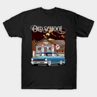 1967 Marina Blue Chevrolet Nova Old School Print T-Shirt